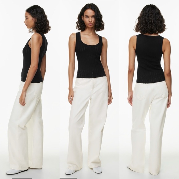 NWT Aritzia Wilfred Watson Top in Black Size Small Pointelle-knit scoopneck top - Picture 1 of 13